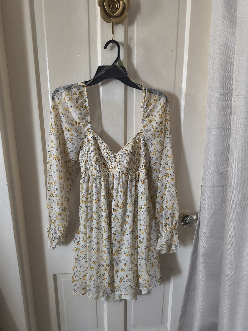 Floral Smocked Babydoll Dress in Cream and Mustard